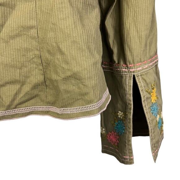 J Jill Womens Embroidered Long Sleeve Bell Sleeve Button Up Green Shirt Top sz 4 - Picture 13 of 16